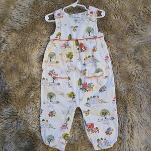 Mini Boden 18-24m Micro Corduroy Cottage Core Bunny Farm Print Bubble Romper